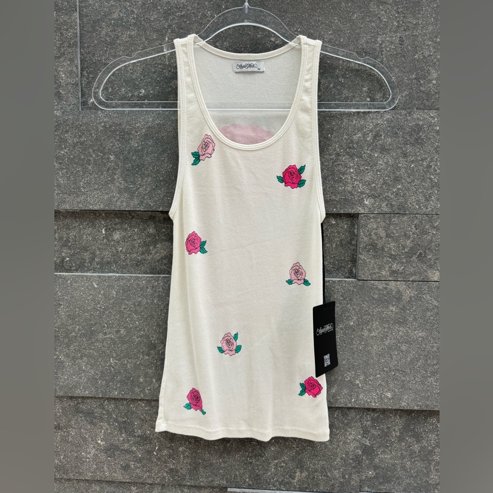 Lauren Moshi Esmeralda Pink Rose Skull Tank Top